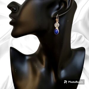 Sterling Silver Lapis Labrodite Dangle Hook Earrings